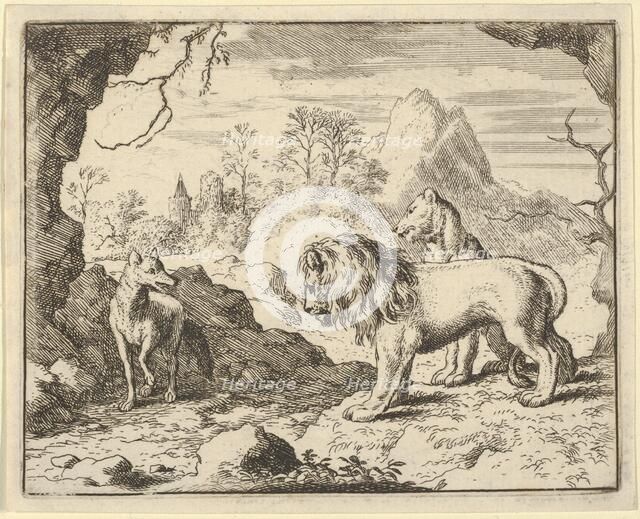 Renard Convinces the Lion and Lioness of Finding a Treasure His Father Stole from Them ..., 1650-75. Creator: Allart van Everdingen.
