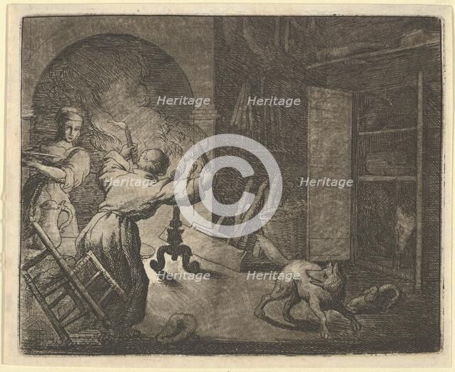 Renard Escapes with a Chicken that he Stole from a Clergyman's Table, 1650-75. Creator: Allart van Everdingen.