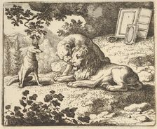 Renard Lies that he Gave the Ram Various Precious Objects that Were Meant for the Lion ..., 1650-75. Creator: Allart van Everdingen