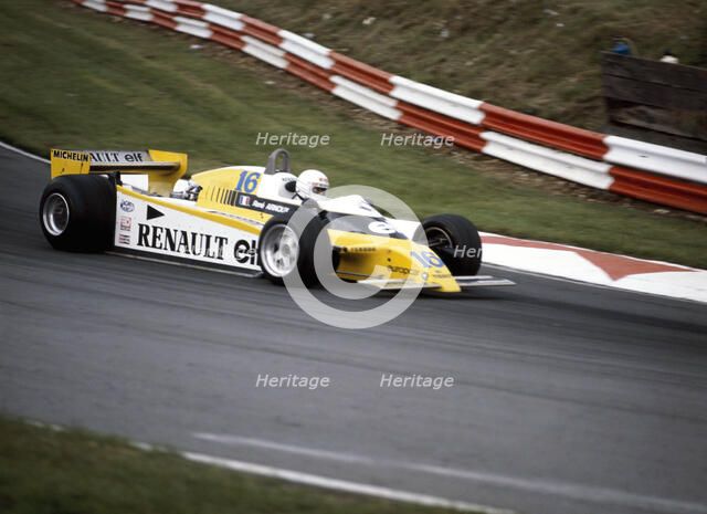Rene Arnoux racing a Renault RE20, British Grand Prix, Brands Hatch, 1980. Artist: Unknown