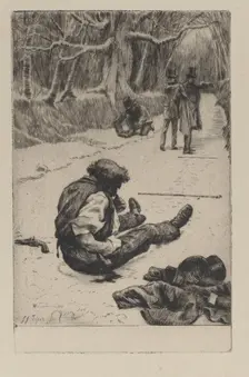Renée Mauperin: Henri Mauperin Wounded after the Duel with Boisjorand de Villacour..., 19th century. Creator: James Tissot