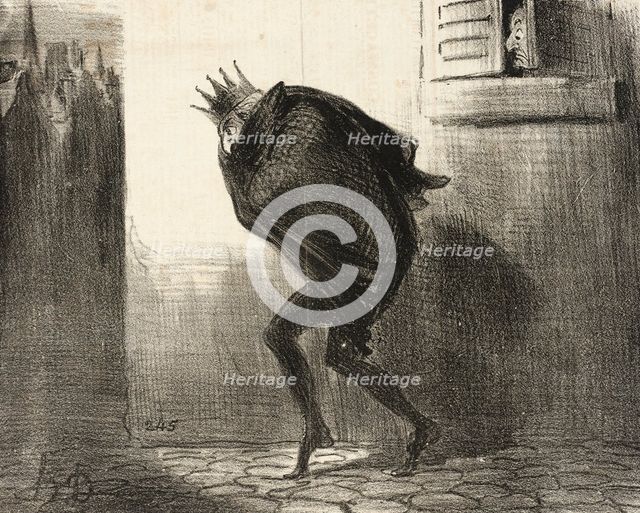 Rentrée nocturne de l'Electeur de Hesse dans sa bonne ville de Cassel, 1850. Creator: Honore Daumier.