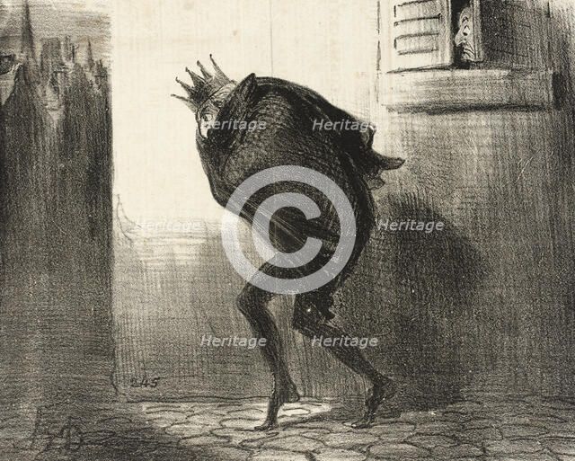 Rentrée nocturne de l'Electeur de Hesse dans sa bonne ville de Cassel, 1850. Creator: Honore Daumier.