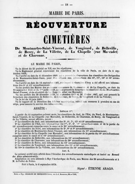 Reouverture des Cimetieres, from French Political posters of the Paris Commune,  May 1871. Artist: Unknown