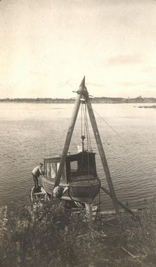 Repair of the boat "Mana" on the banks of the Zeya River, 1909. Creator: Vladimir Ivanovich Fedorov