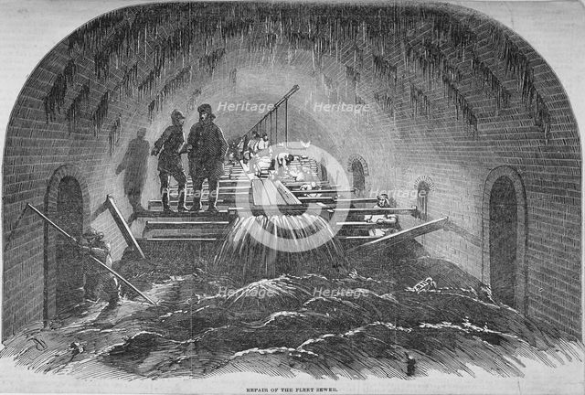 Repair of the Fleet sewer, City of London, 1854. Artist: Anon