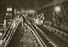 Repairing a railway track, Charing Cross Bridge, London, 20th century. Creator: Unknown