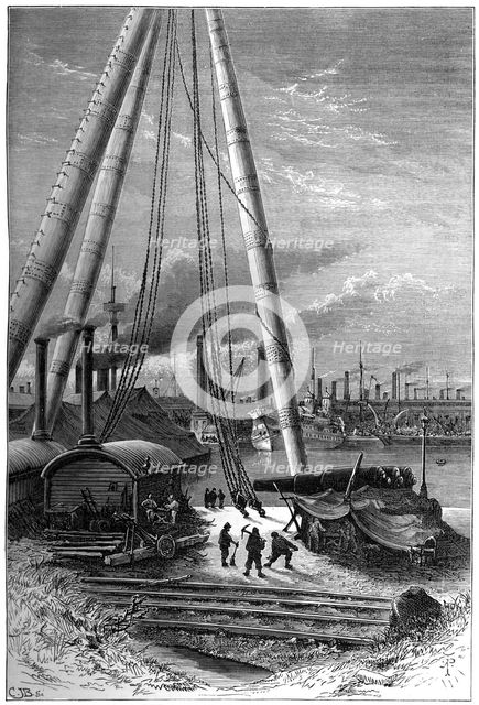 Repairing basin, Portsmouth Dockyard, c1880.Artist: CJB