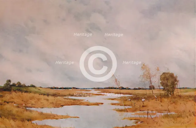 'Repairing the Fence, Suffolk Marshes', 20th century, (1935). Artist: Robert J Hewitt.