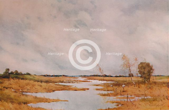 'Repairing the Fence, Suffolk Marshes', 20th century, (1935). Artist: Robert J Hewitt.