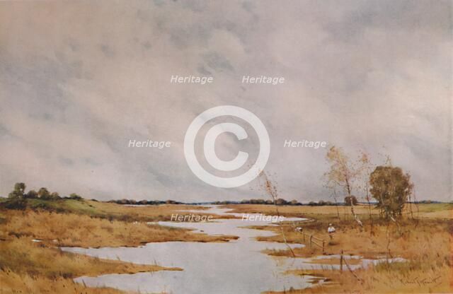 'Repairing the Fence, Suffolk Marshes', 20th century, (1935). Artist: Robert J Hewitt.