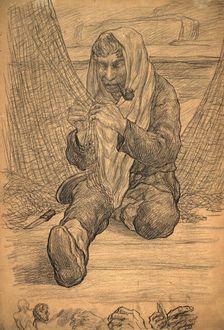 Repairing the net, 1928. Creator: Dmitrii Innokent'evich Karatanov