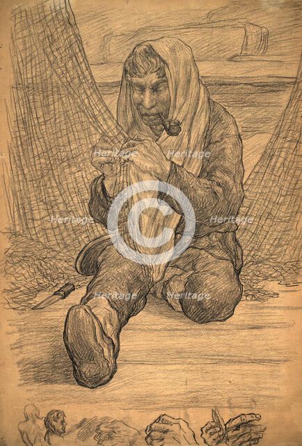 Repairing the net, 1928. Creator: Dmitrii Innokent'evich Karatanov.