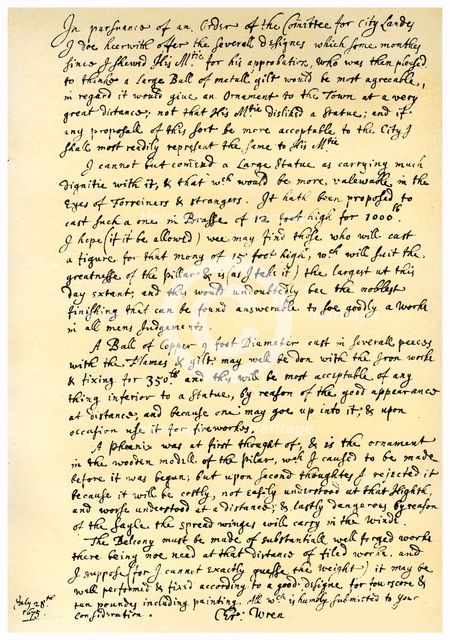 Report by Sir Christopher Wren, 28th July 1675.Artist: Sir Christopher Wren