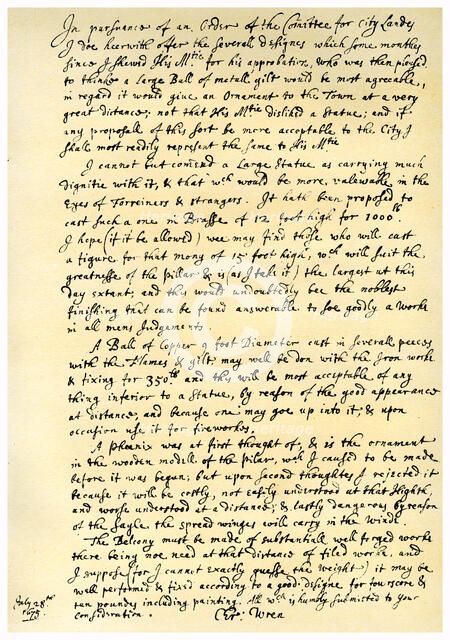 Report by Sir Christopher Wren, 28th July 1675.Artist: Sir Christopher Wren