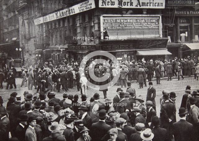 Reports of the sinking of the 'Titanic' arrive in New York, USA, April 1912..  Creator: Unknown.