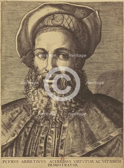 Reproduction of an engraving by Marc Antonio of a portrait by Titian., about 1856. Creator: Roger Fenton.