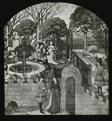 Reproduction of illustration showing an enclosed garden, between 1915 and 1925. Creator: Frances Benjamin Johnston