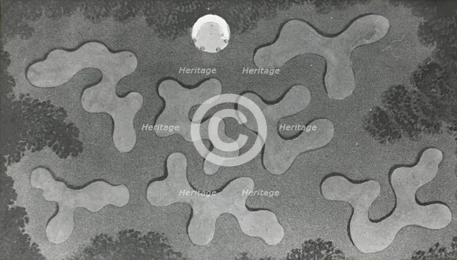 Reproduction of illustration showing flower garden designs, between 1915 and 1925. Creator: Frances Benjamin Johnston.