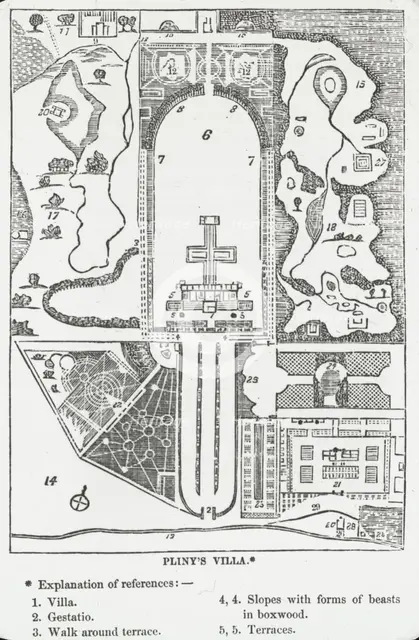 Reproduction of plan showing Pliny's villa, between 1915 and 1925. Creator: Frances Benjamin Johnston.