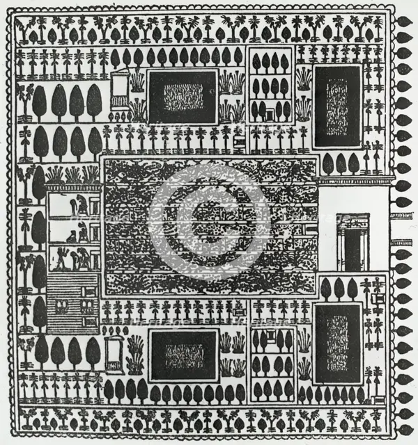 Reproduction of print showing Egyptian garden plan, between 1915 and 1925. Creator: Frances Benjamin Johnston.