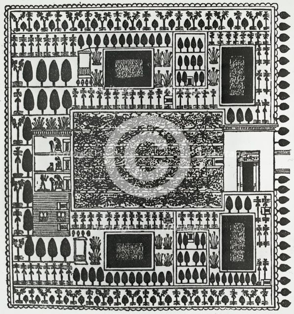 Reproduction of print showing Egyptian garden plan, between 1915 and 1925. Creator: Frances Benjamin Johnston.