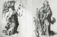 Reproduction of print showing: Madonna and Archangel Gabriel , between 1915 and 1925. Creator: Martin Schongauer