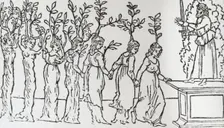 Reproduction of print showing Nymphs before Jupiter, between 1915 and 1925. Creator: Frances Benjamin Johnston