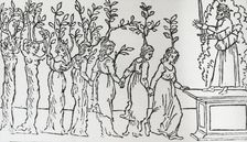 Reproduction of print showing Nymphs before Jupiter, between 1915 and 1925. Creator: Frances Benjamin Johnston