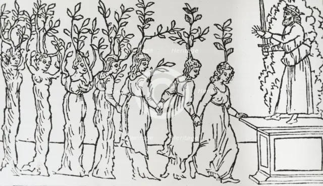 Reproduction of print showing Nymphs before Jupiter, between 1915 and 1925. Creator: Frances Benjamin Johnston.