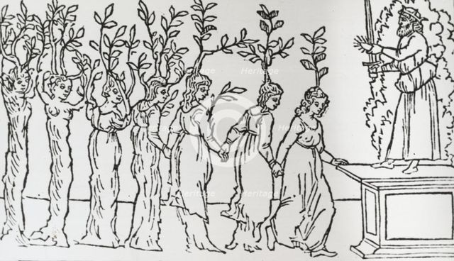 Reproduction of print showing Nymphs before Jupiter, between 1915 and 1925. Creator: Frances Benjamin Johnston.