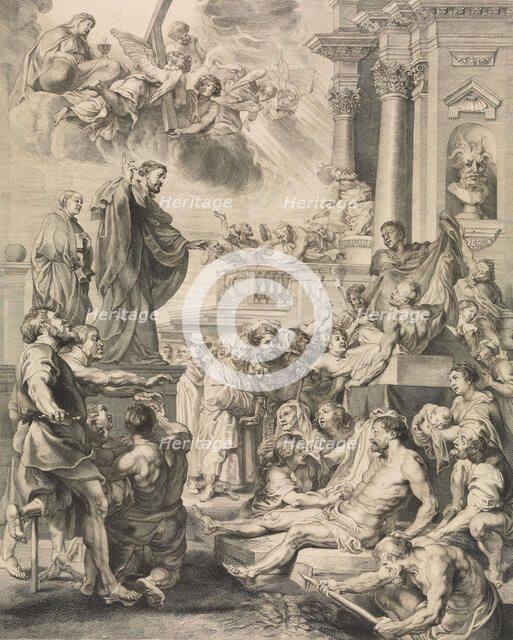 Reproductive Print of the Miracles of St. Francis Xavier Altarpiece, 1615-39. Creator: Ignatius Cornelis Marinus.