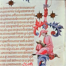 Representation of a scribe or historian, miniature in the Llibre dels Usatges i Constitucions de…