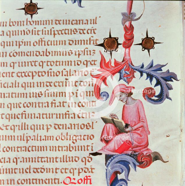 Representation of a scribe or historian, miniature in the 'Llibre dels Usatges i Constitucions de…