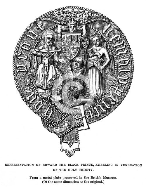 Representation of Edward, the Black Prince, kneeling in veneration of the Holy Trinity. Artist: Unknown