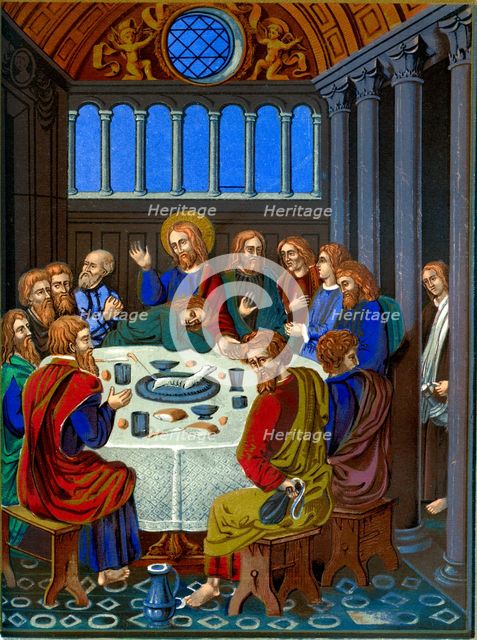 Representation of 'The Last Supper' on enamelled copper, 16th century (1849).Artist: Franz Kellerhoven