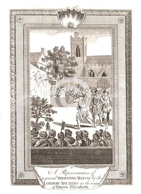 Representations of the Shooting Match by the London Archers in the reign of Queen Elizabeth, 1793/ Artist: Unknown