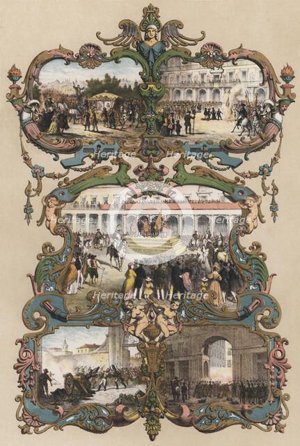 Representative scenes of acts that led to the uprising of May 2, 1808, engraving, 1870.