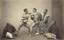 Representatives of Nio, the Japanese Hercules, 1866-1867. Creator: Felice Beato