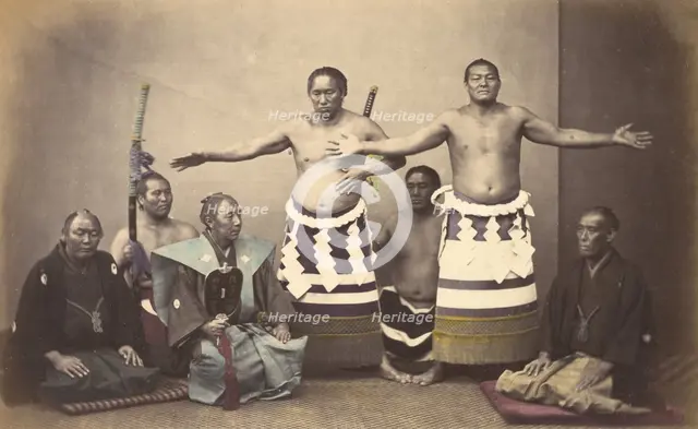 Representatives of Nio, the Japanese Hercules, 1868. Creator: Felice Beato.