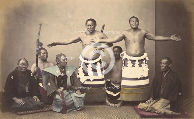 Representatives of Nio, the Japanese Hercules, 1868. Creator: Felice Beato.