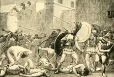 Repulse of Pyrrhus from Sparta 1890. Creator: Unknown