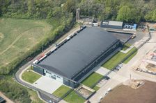 Repurposed aircraft hangar, Hullavington Airfield, Wiltshire, 2019. Creator: Damian Grady