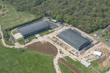 Repurposed aircraft hangars, Hullavington Airfield, Wiltshire, 2019. Creator: Damian Grady