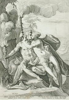 Requited Love Represented by Eros and Anteros, 1588. Creator: Jacob Matham