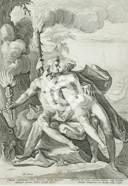 Requited Love Represented by Eros and Anteros, 1588. Creator: Jacob Matham.