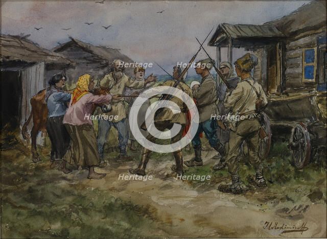 Requisition of cattle for the Red Army in a village near Luga, 1920.