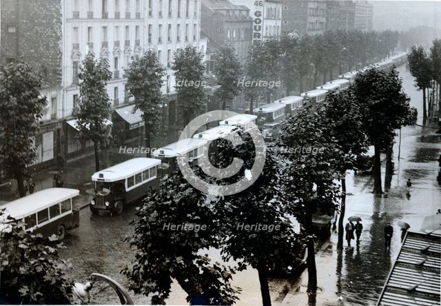 Requisition of Paris buses for military use, Porte de la Villette, World War II, c1940-c1944. Creator: Unknown.