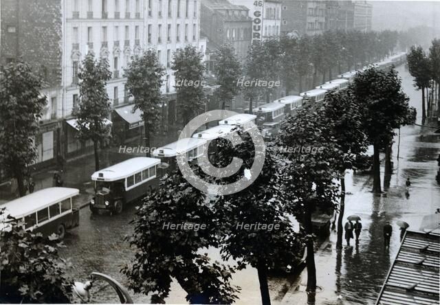 Requisition of Paris buses for military use, Porte de la Villette, World War II, c1940-c1944. Artist: Unknown