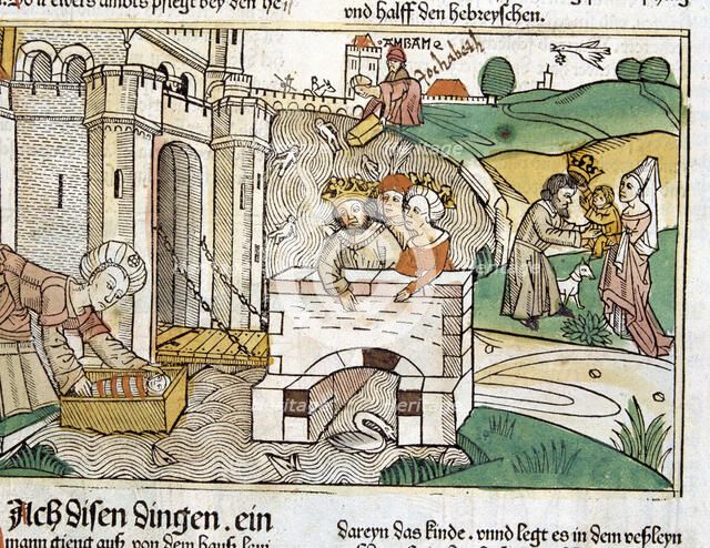 Rescue of Moses, scene in the Bible of Nuremberg written in German, 1483.